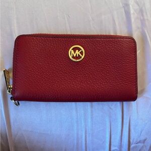 Michael Kors Cherry Red Zip-Around Wallet